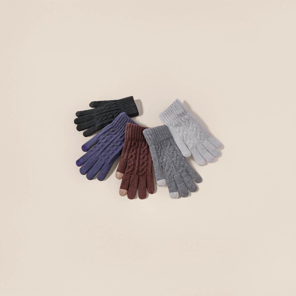 Knitted woolen gloves for warm and cold-proof women in autumn and winter, thickened, soft, elastic and with touch screen details Picture