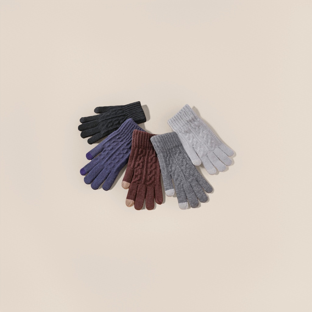 Knitted woolen gloves for warm and cold-proof women in autumn and winter, thickened, soft, elastic and with touch screen