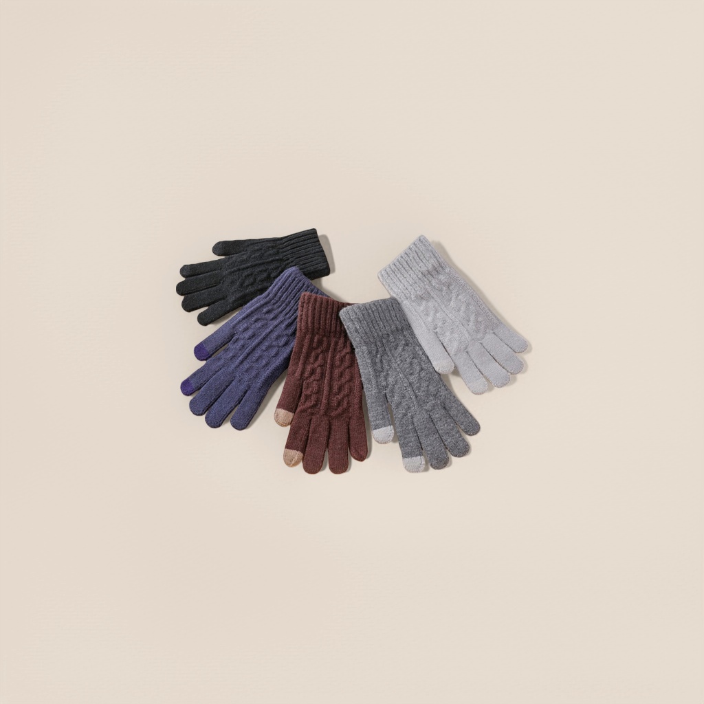 Knitted woolen gloves for warm and cold-proof women in autumn and winter, thickened, soft, elastic and with touch screen Specification image