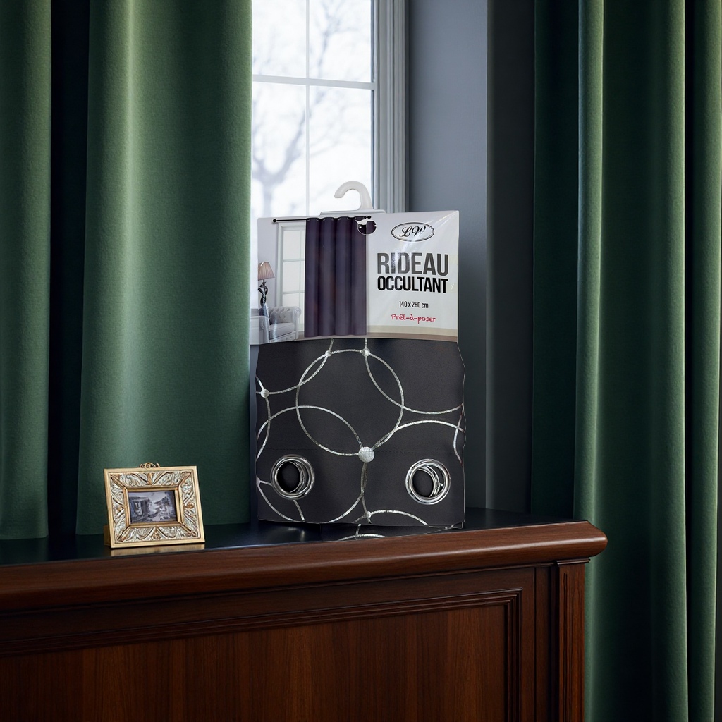 الستائر سوداء اللون، دائرية فضية اللون Specification image