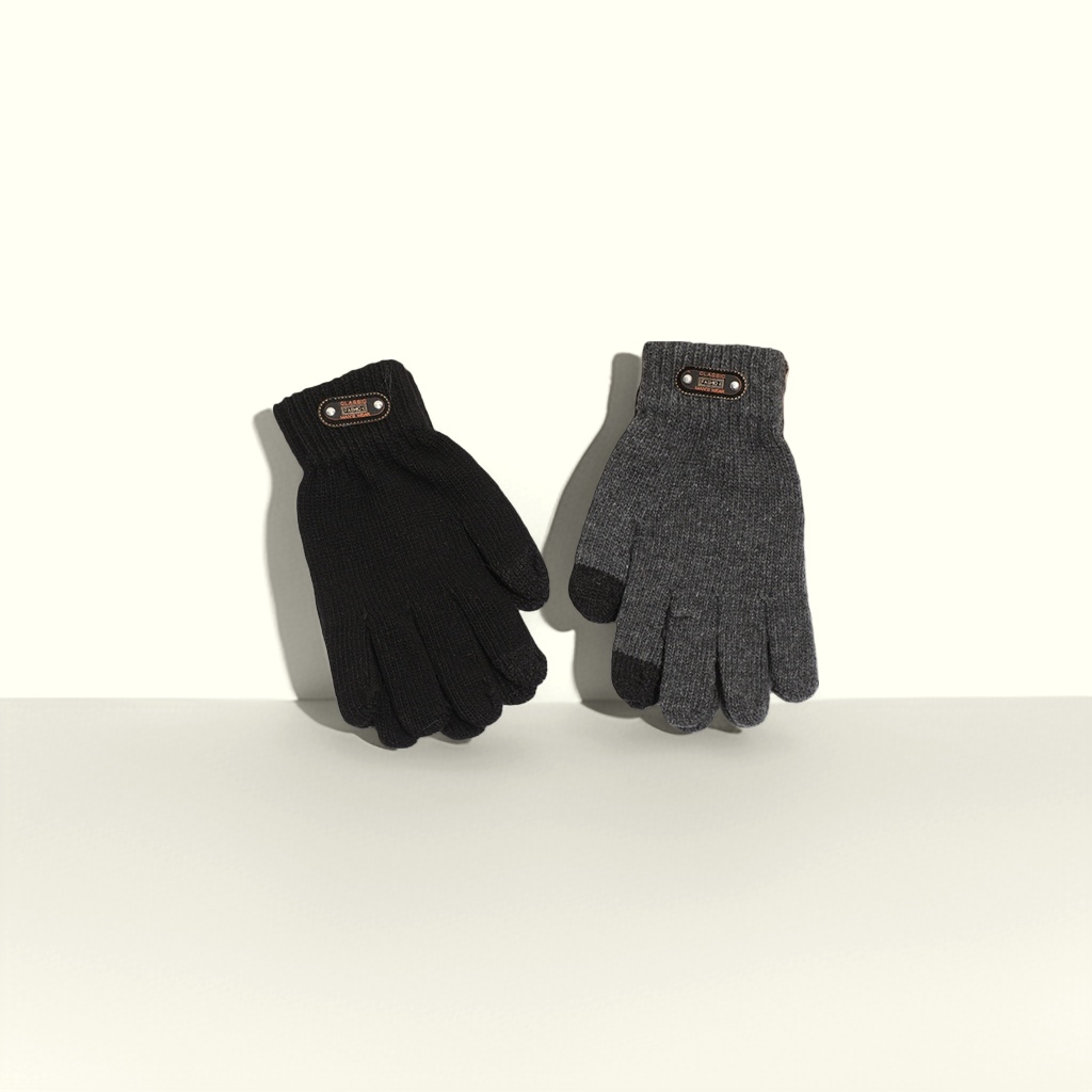 Cross-border Amazon men's autumn and winter warm cycling gloves, black and gray cotton blend, cold-proof, touch screen for five fingers