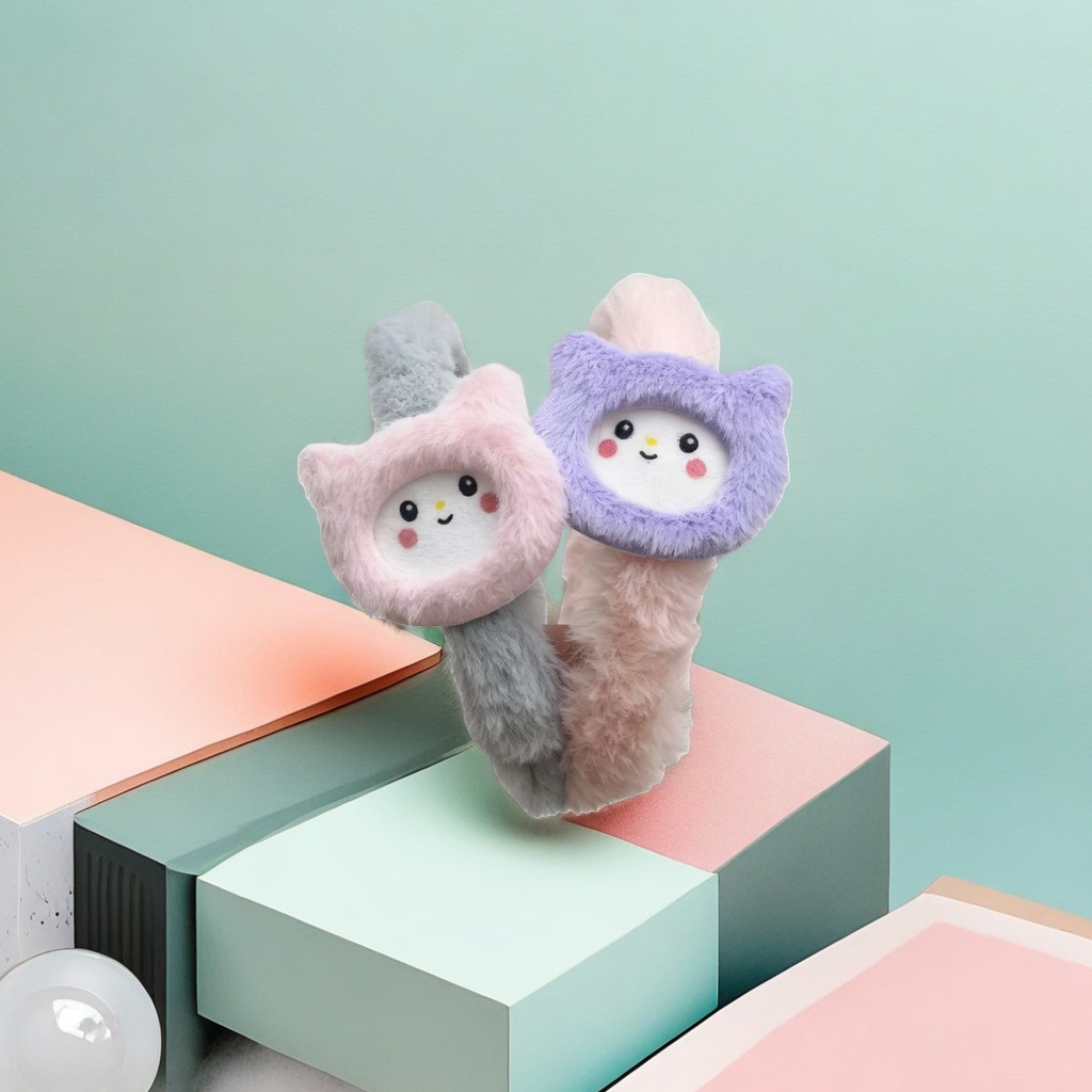 猫形毛绒玩具发圈 可爱萌系猫咪造型头饰 柔软亲肤