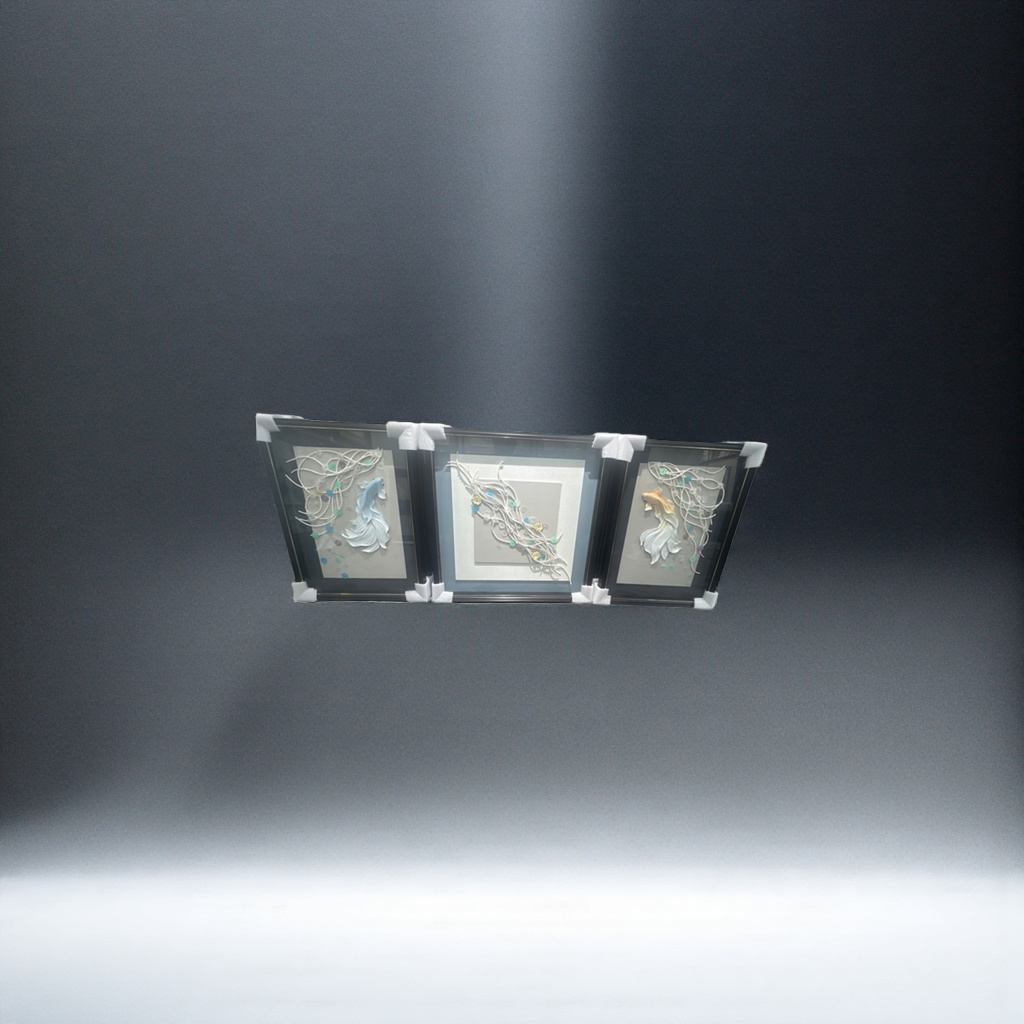 艺术装饰画三幅装裱立体鱼形艺术品