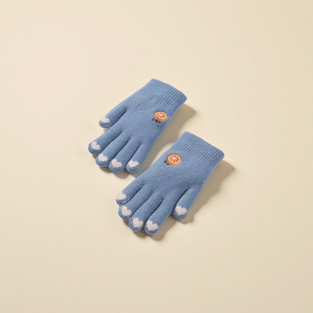 Blue knitted gloves for women, warm and anti-slip, autumn and winter style, knitted winter Application Scenario