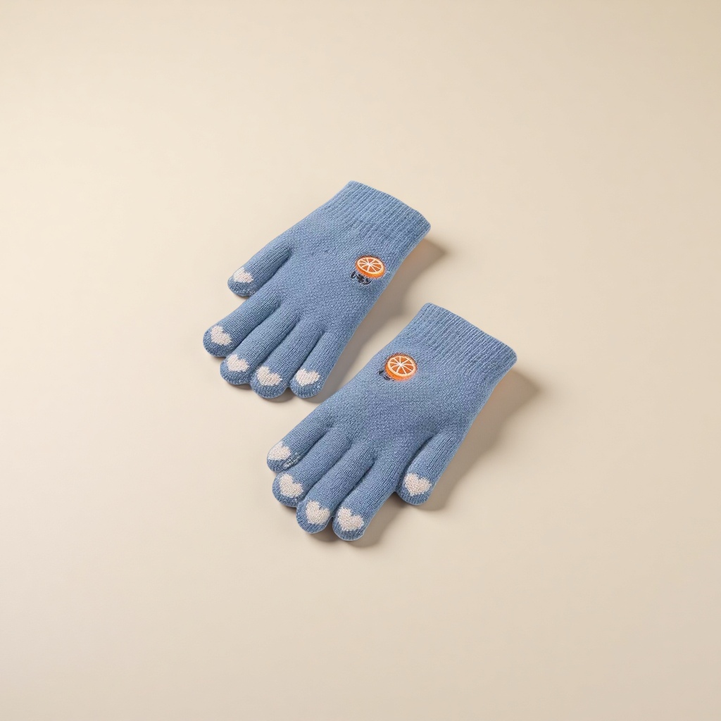Blue knitted gloves for women, warm and anti-slip, autumn and winter style, knitted winter Specification image