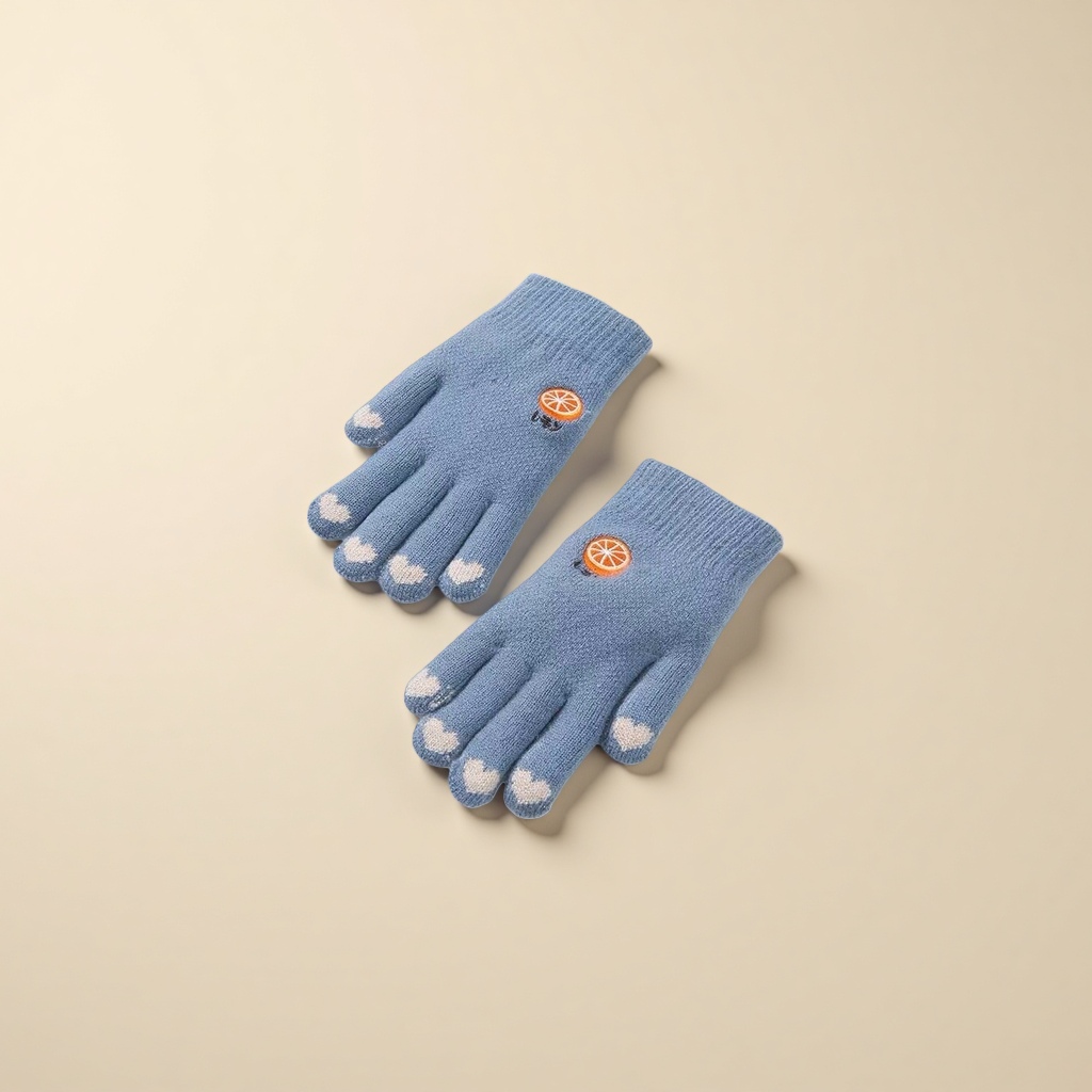 Blue knitted gloves for women, warm and anti-slip, autumn and winter style, knitted winter details Picture