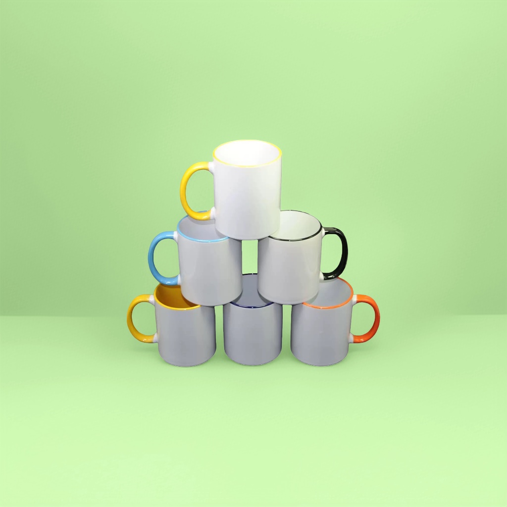 Color handle edge color cup heat transfer printed color handle ceramic cup 350ml high borosilicate heat-resistant household and office water cup details Picture
