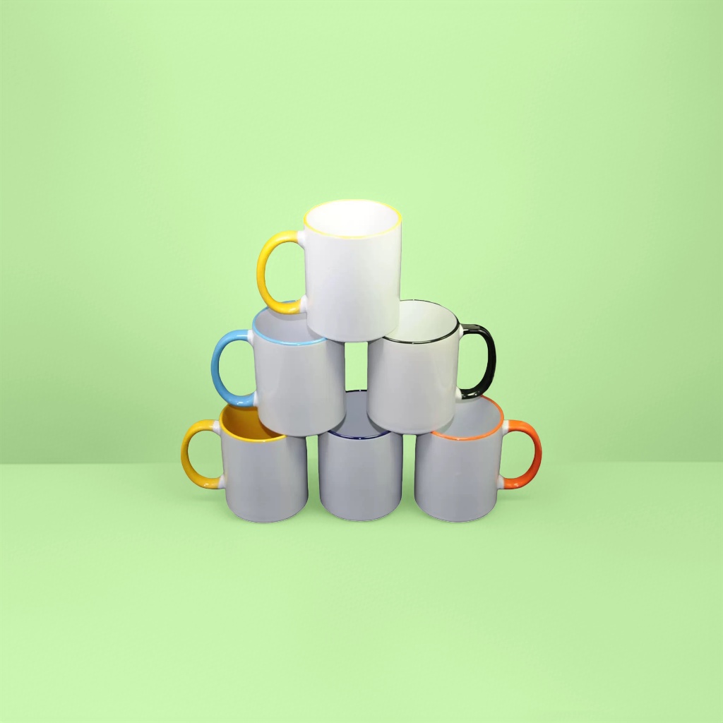 Color handle edge color cup heat transfer printed color handle ceramic cup 350ml high borosilicate heat-resistant household and office water cup