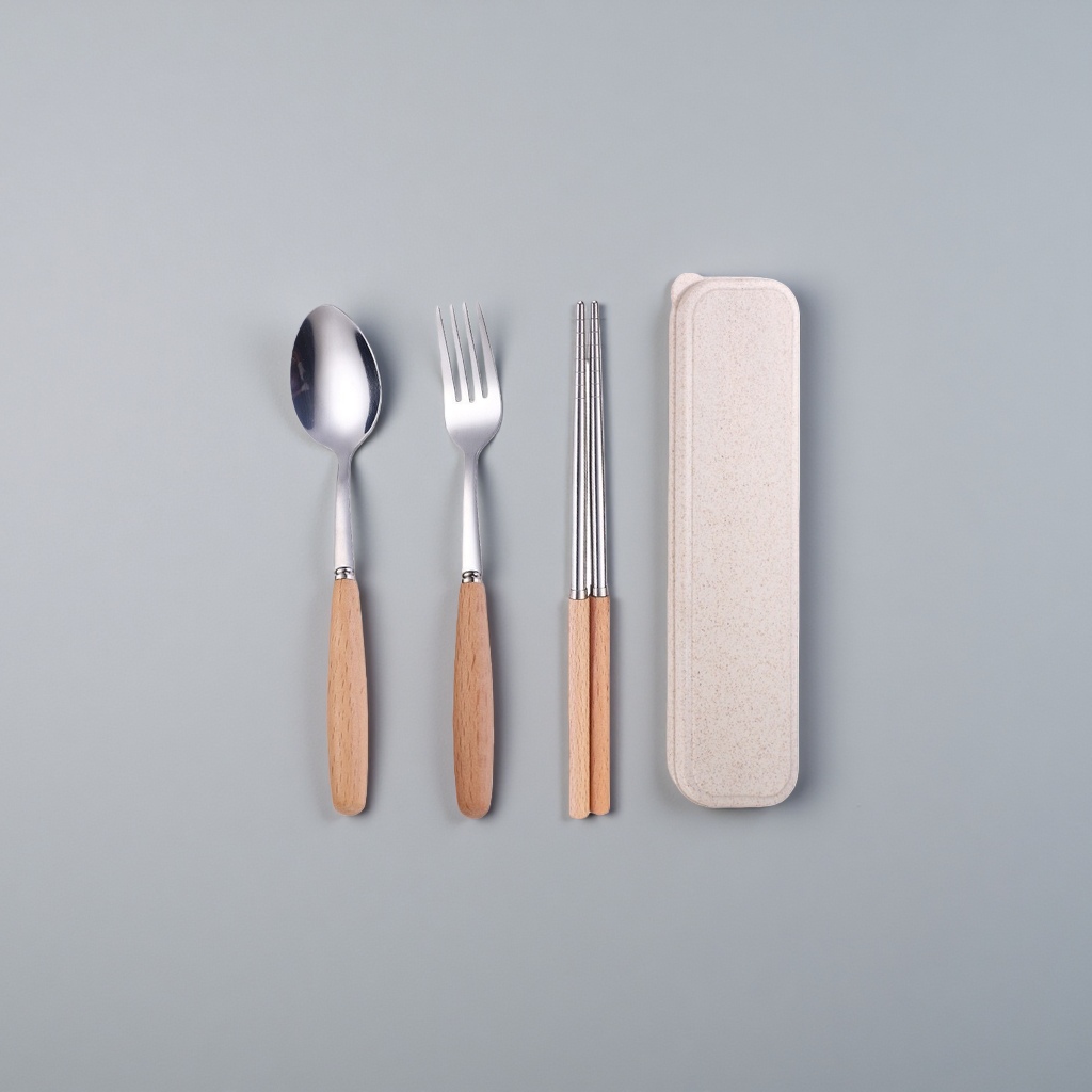 Tableware set, spoon, fork and chopsticks storage box, portable, home and travel compartment-organized details Picture