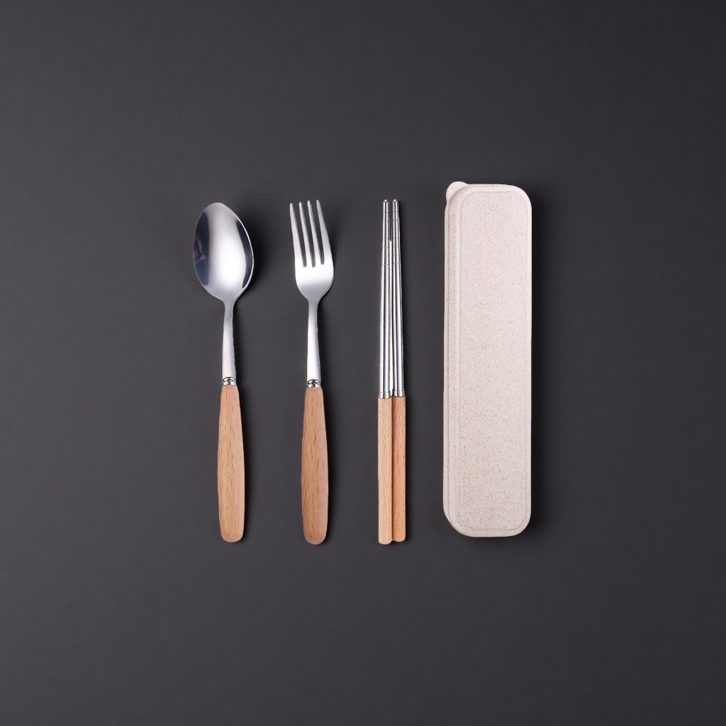 Tableware set, spoon, fork and chopsticks storage box, portable, home and travel compartment-organized