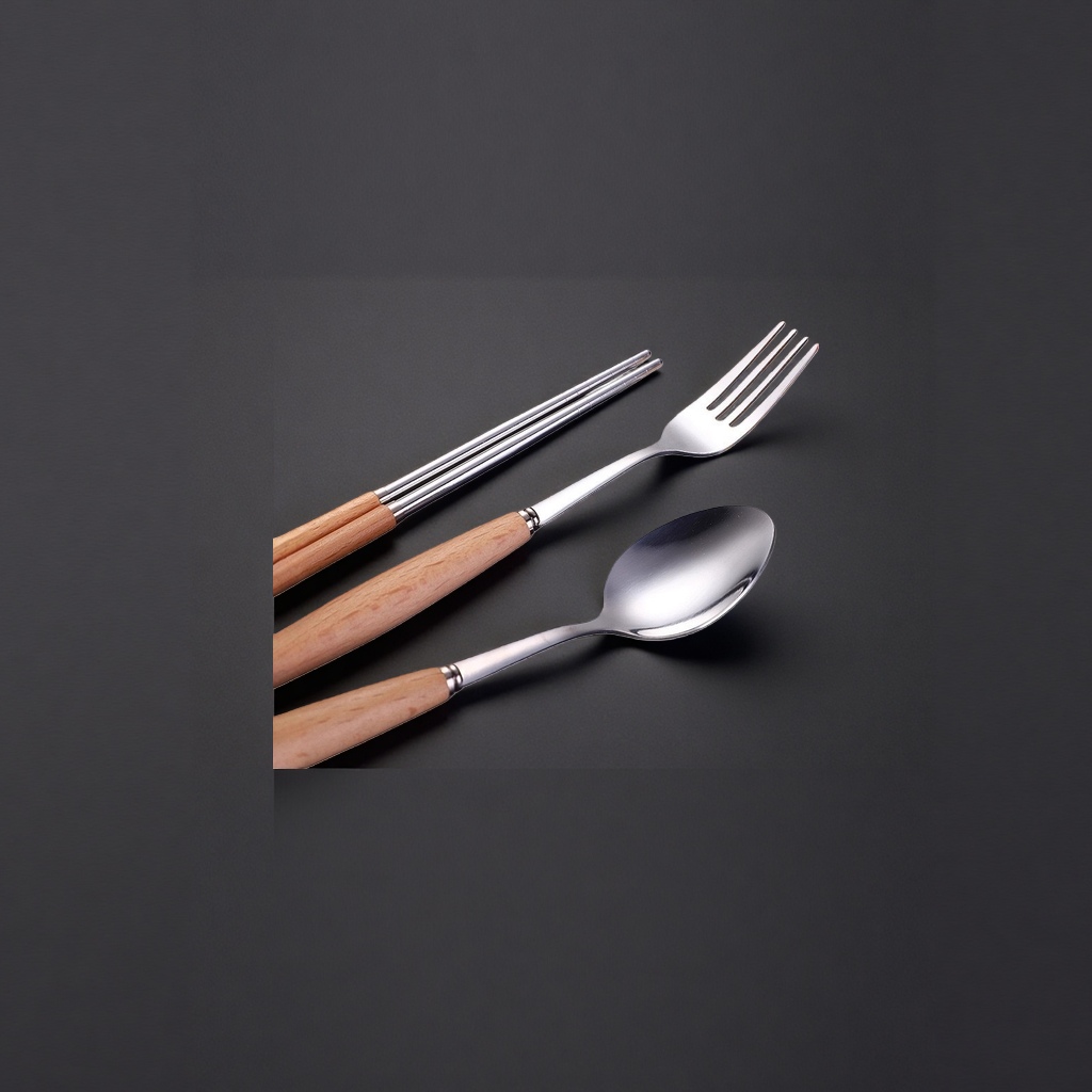 Stainless steel tableware set: Chopsticks, forks, spoons, three-piece set for home use, portability and travel Specification image