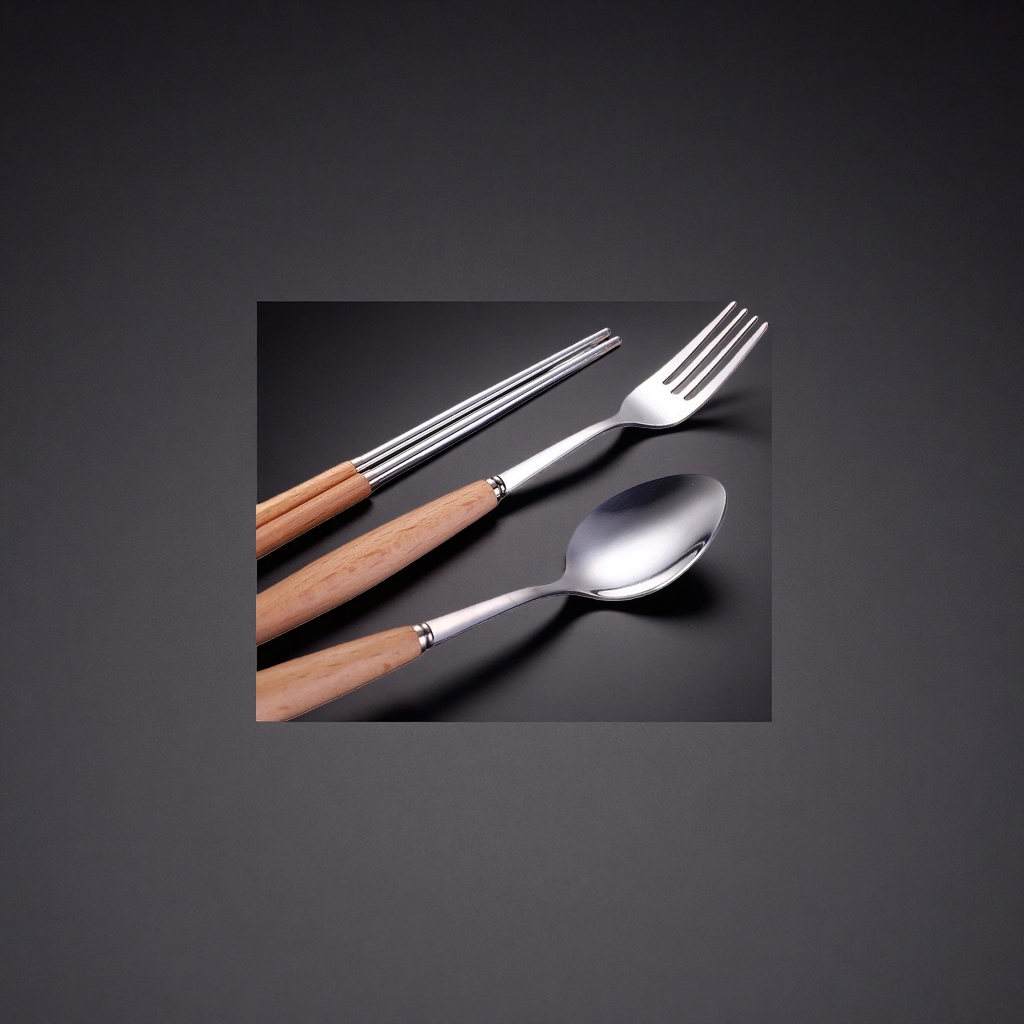 Stainless steel tableware set: Chopsticks, forks, spoons, three-piece set for home use, portability and travel