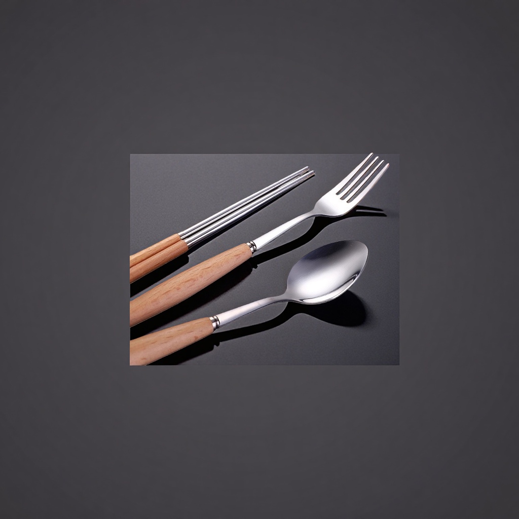 Stainless steel tableware set: Chopsticks, forks, spoons, three-piece set for home use, portability and travel Application Scenario