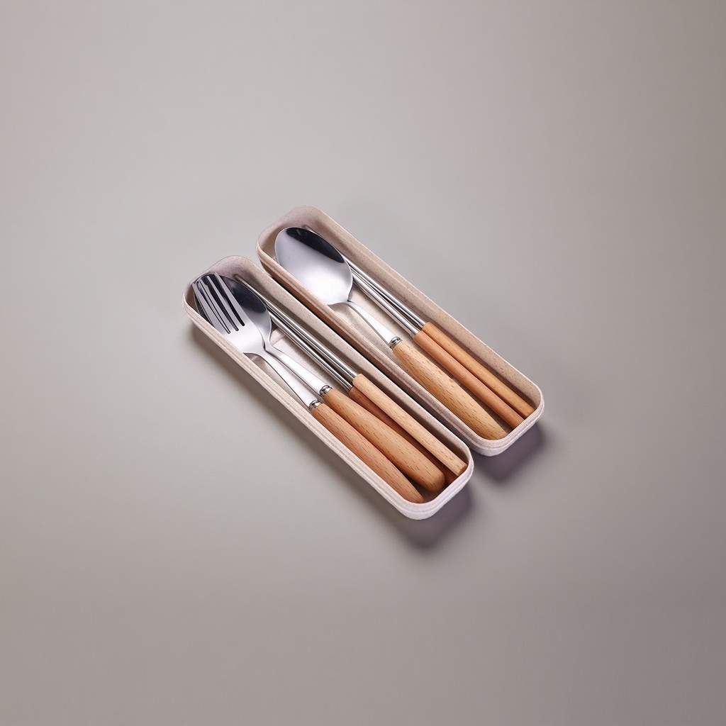 Portable tableware set, stainless steel lightweight travel lunch box with fork, spoon and chopsticks storage bag details Picture