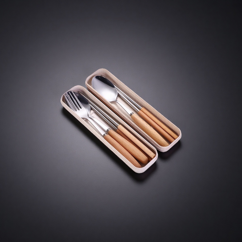 Portable tableware set, stainless steel lightweight travel lunch box with fork, spoon and chopsticks storage bag Application Scenario