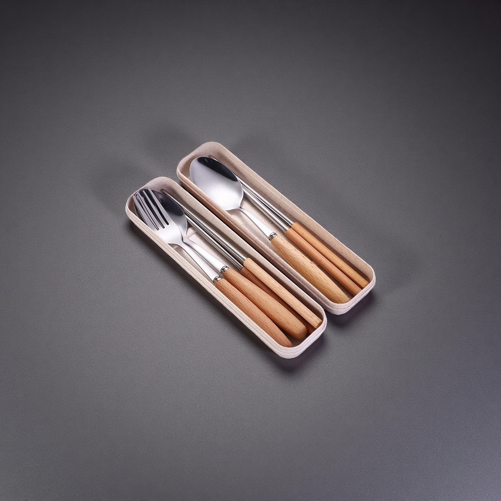 Portable tableware set, stainless steel lightweight travel lunch box with fork, spoon and chopsticks storage bag