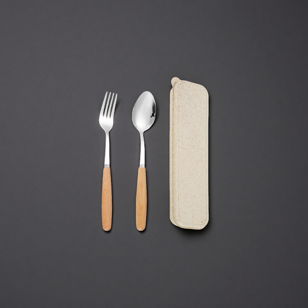 Tableware set, fork and spoon storage box, household portable, stainless steel compartment-organized