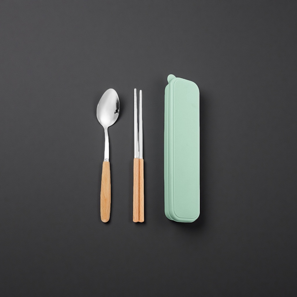 Three-piece portable dust-proof kitchen tableware set of household stainless steel spoon and chopsticks storage box Application Scenario