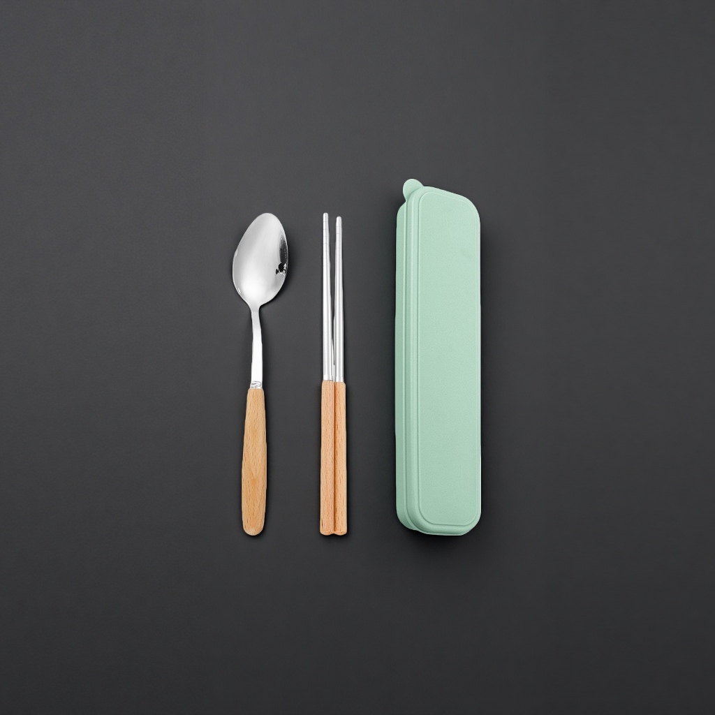 Three-piece portable dust-proof kitchen tableware set of household stainless steel spoon and chopsticks storage box Specification image
