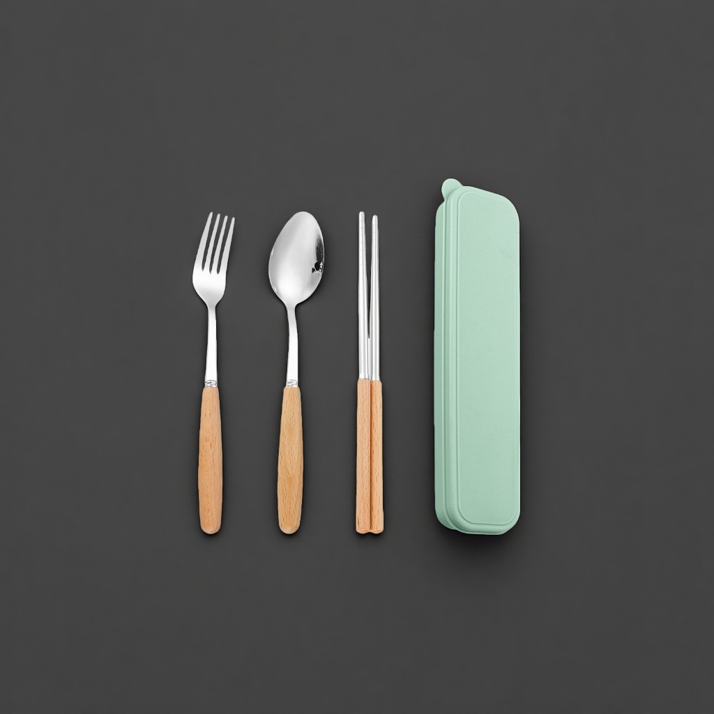 Portable tableware set with forks, spoons, chopsticks, storage box, essential for travel and picnics details Picture