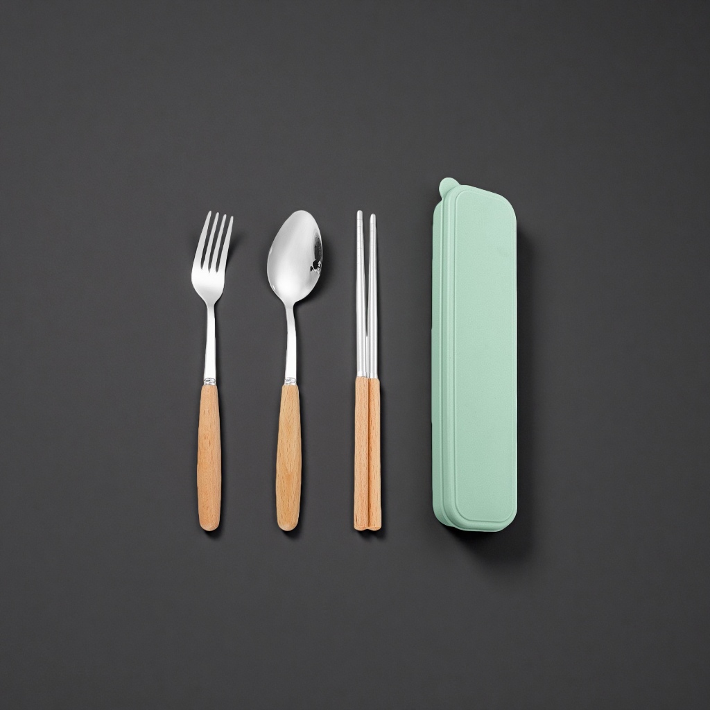 Portable tableware set with forks, spoons, chopsticks, storage box, essential for travel and picnics