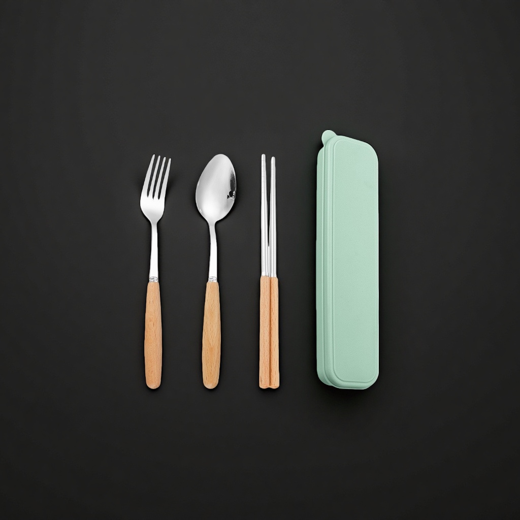 Portable tableware set with forks, spoons, chopsticks, storage box, essential for travel and picnics Specification image