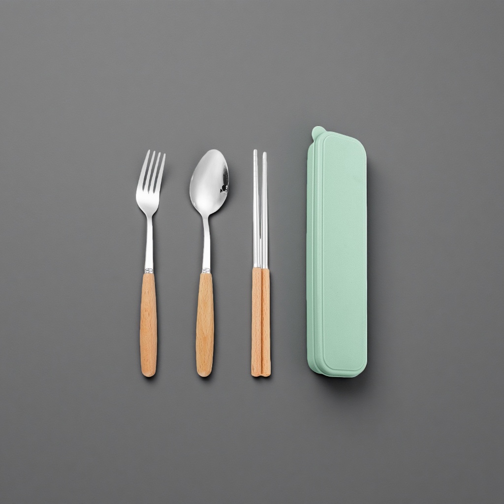 Portable tableware set with forks, spoons, chopsticks, storage box, essential for travel and picnics Application Scenario