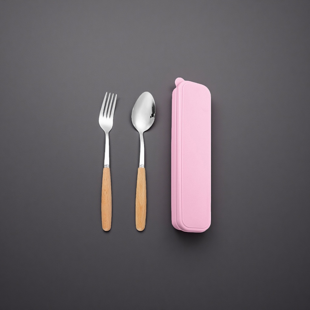 Three-piece stainless steel tableware set, fork and spoon storage box, portable for travel and home use Specification image
