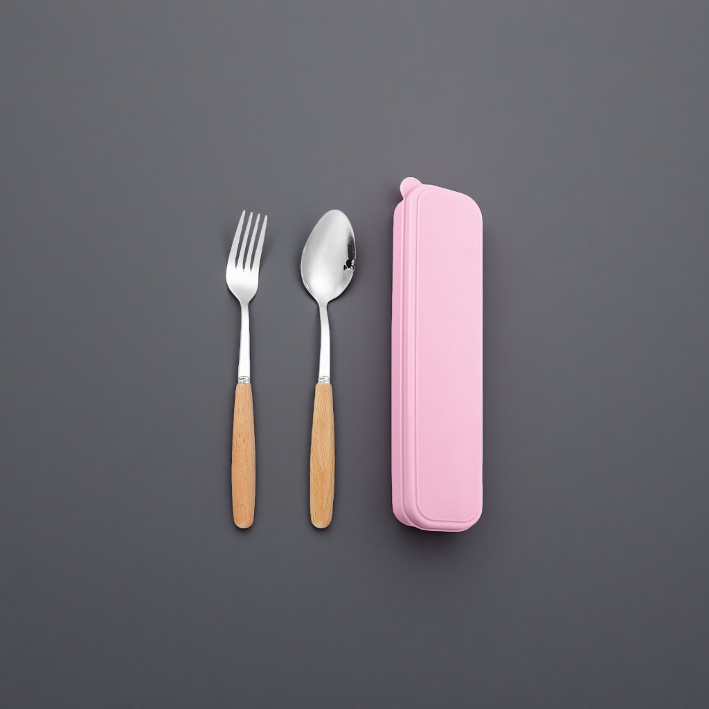 Three-piece stainless steel tableware set, fork and spoon storage box, portable for travel and home use Application Scenario