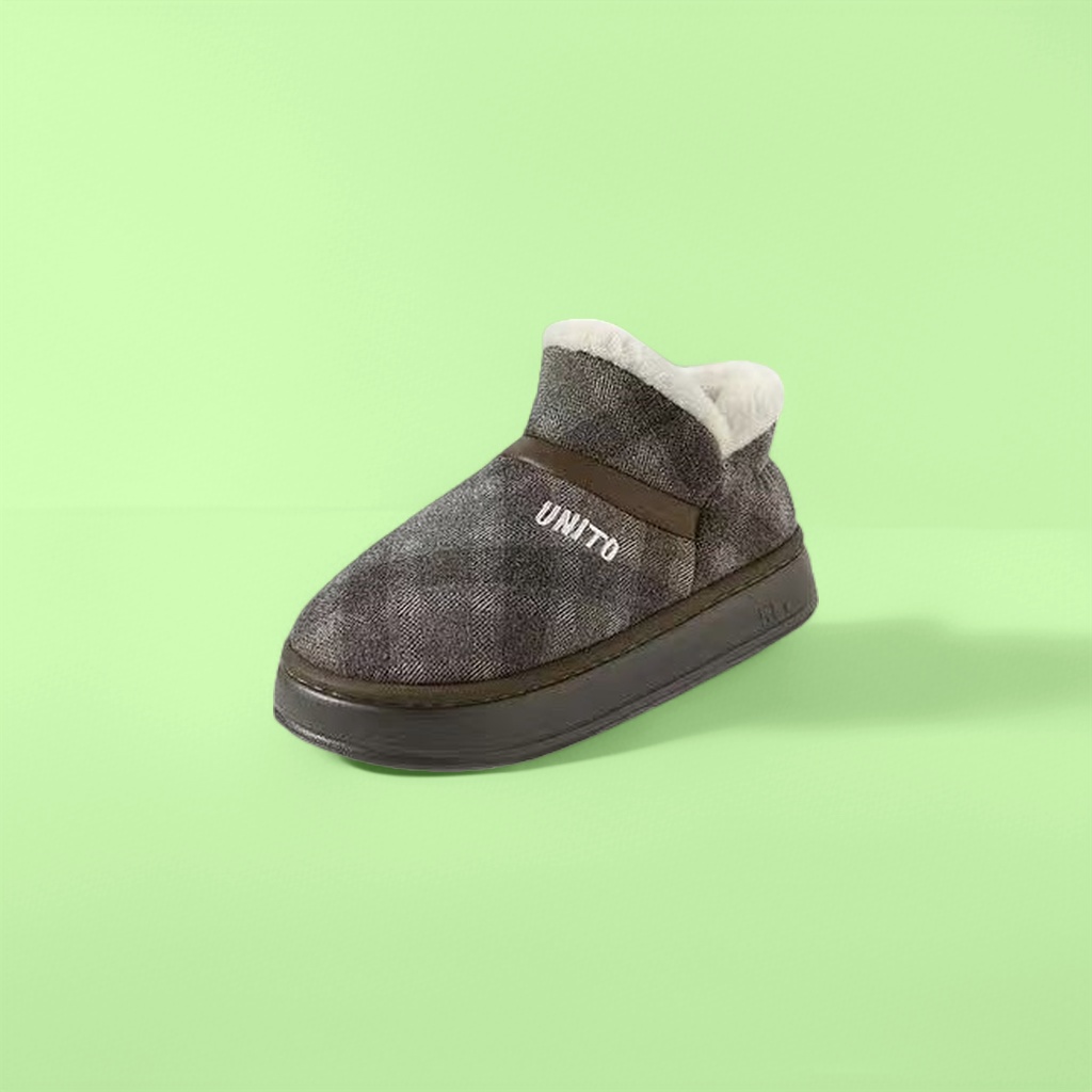 灰色格纹雪地靴女保暖加绒防滑棉鞋冬季厚底短靴