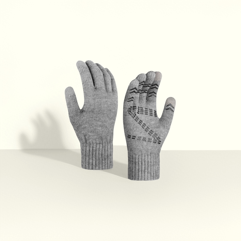 Gris guantes de punto para mujer caliente antideslizante pantalla táctil otoño invierno guantes de punto invierno
