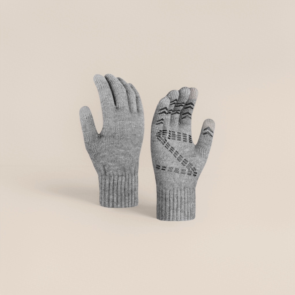 Grey knitted gloves for women, warm and anti-slip, touch screen, autumn and winter style, knitted winter Application Scenario