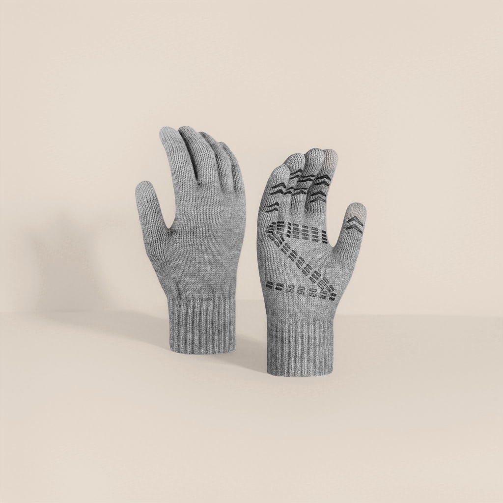Grey knitted gloves for women, warm and anti-slip, touch screen, autumn and winter style, knitted winter Specification image