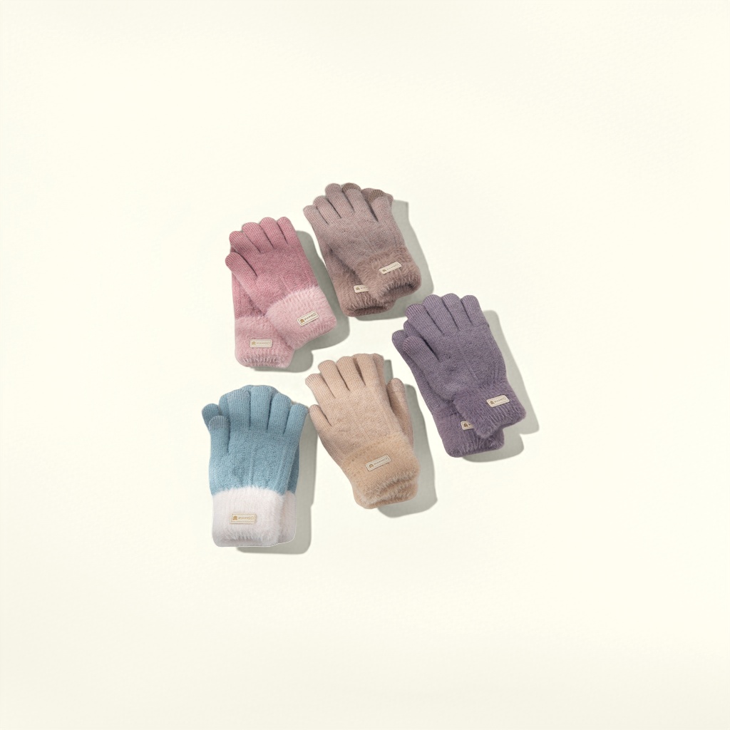 Thickened and warm knitted gloves for women in autumn and winter details Picture