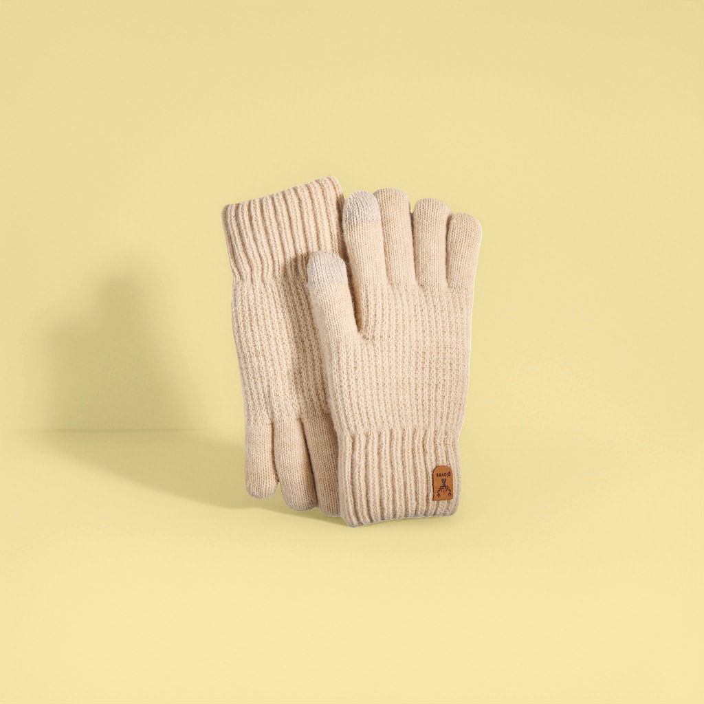 Guantes de punto beige caliente antideslizante Señora Otoño invierno guantes de estilo fino de punto invierno details Picture