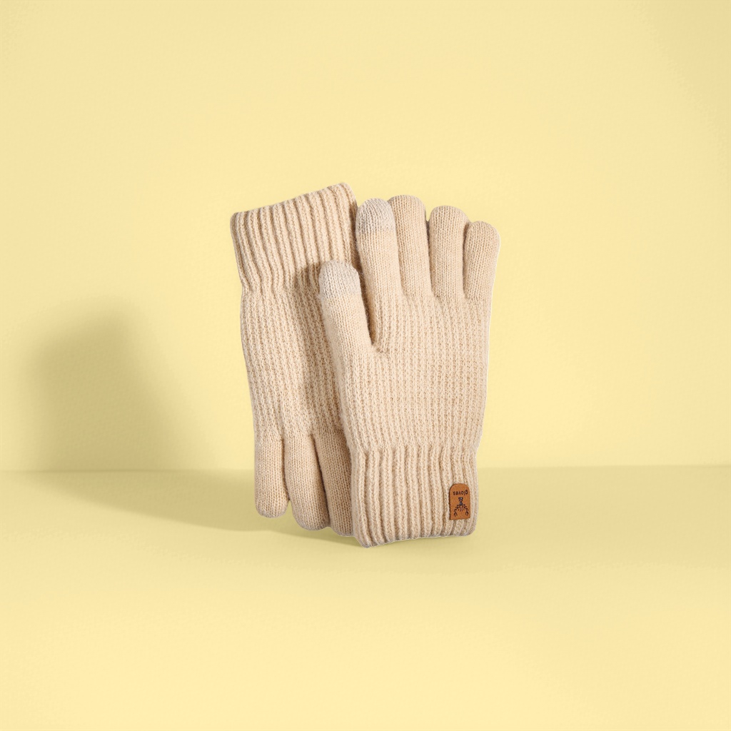Guantes de punto beige caliente antideslizante Señora Otoño invierno guantes de estilo fino de punto invierno