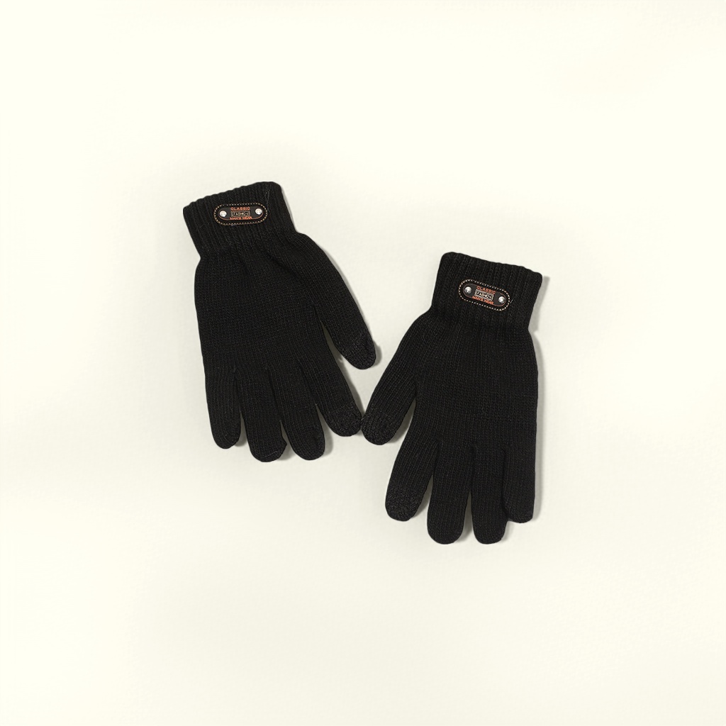 Black knitted gloves are warm, anti-slip and thin for ladies' hands in autumn and winter details Picture