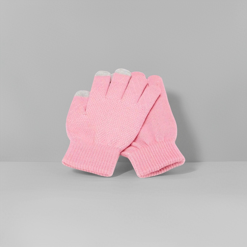 Pink knitted gloves for women, warm and anti-slip, fingertip touch screen autumn and winter style details Picture