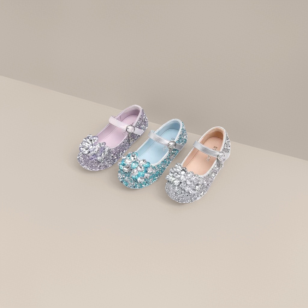 Shiny decorated children's princess shoes, girls' sequined bow single shoes Specification image