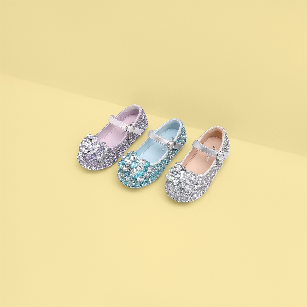 Shiny decorated children's princess shoes, girls' sequined bow single shoes details Picture