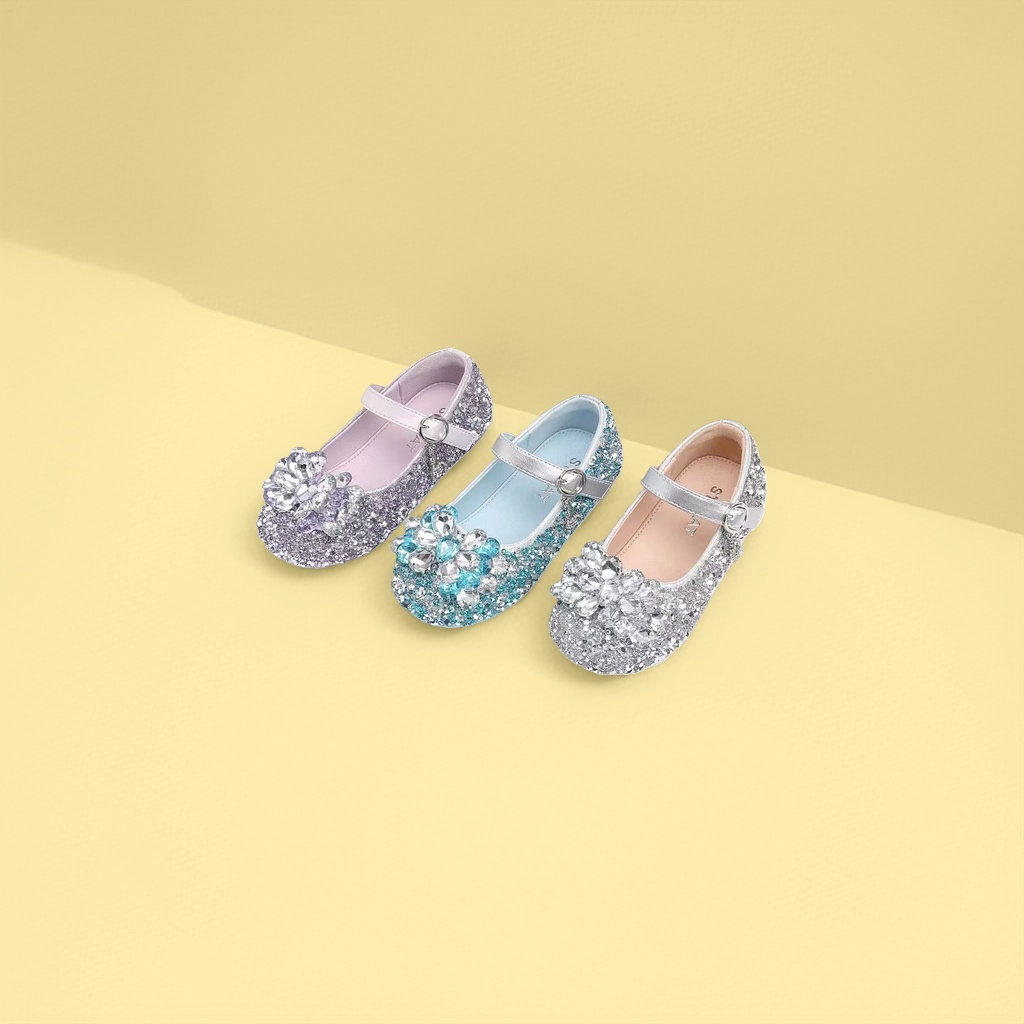 Shiny decorated children's princess shoes, girls' sequined bow single shoes Item Picture