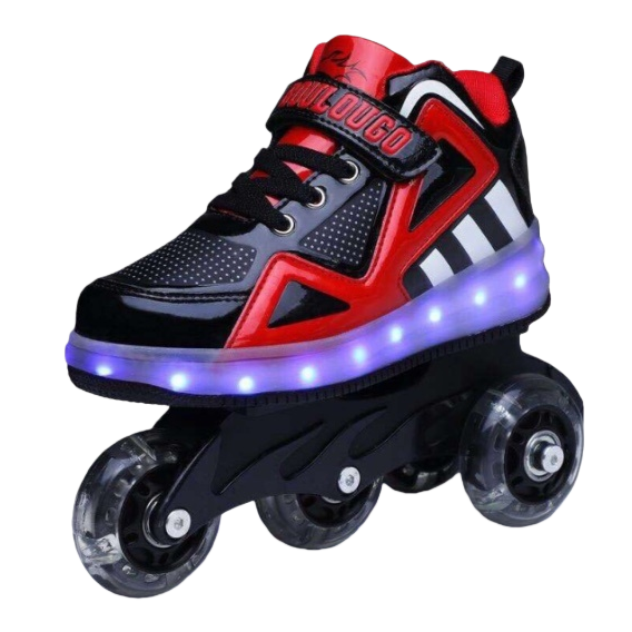 Professional double-row roller skates, size 32, black and red color scheme, wear-resistant bearings adjustable Item Picture