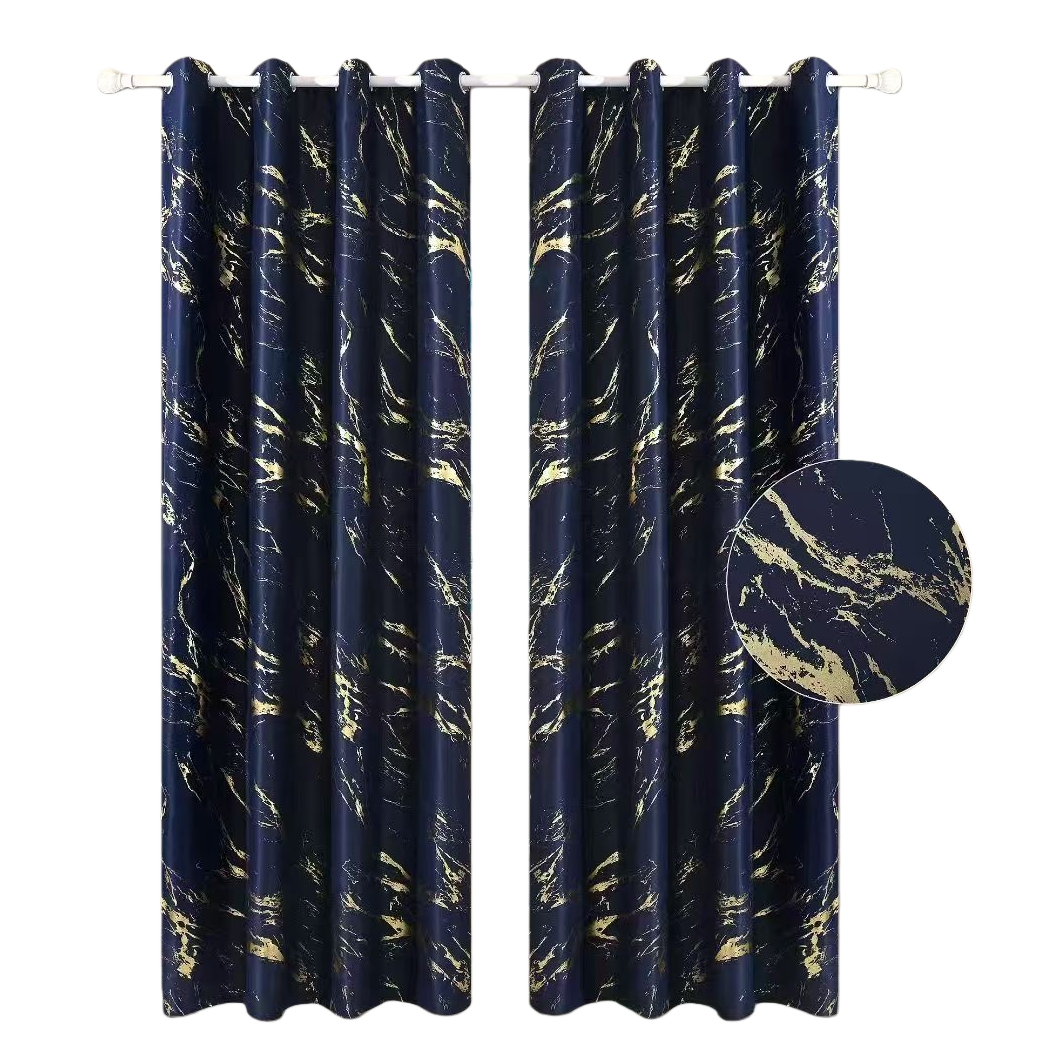 The deep blue curtains with golden texture block light and insulate heat, suitable for living rooms, bedrooms and bay Windows Item Picture