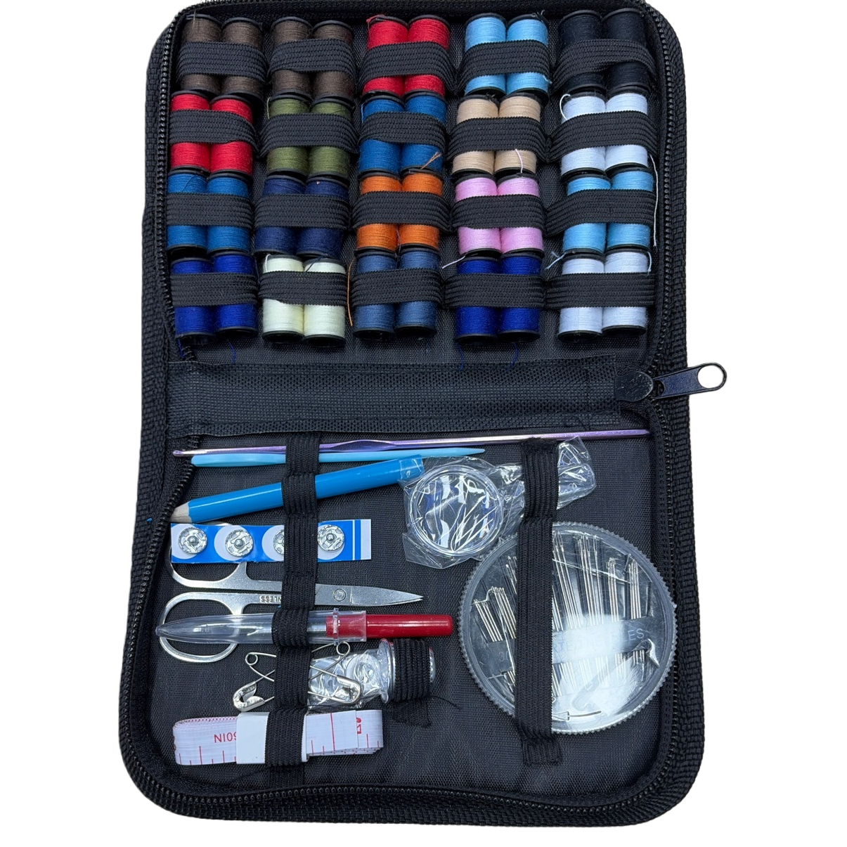 The household sewing tool set includes scissors, thimbles, thread removers and a needle and thread storage box Item Picture