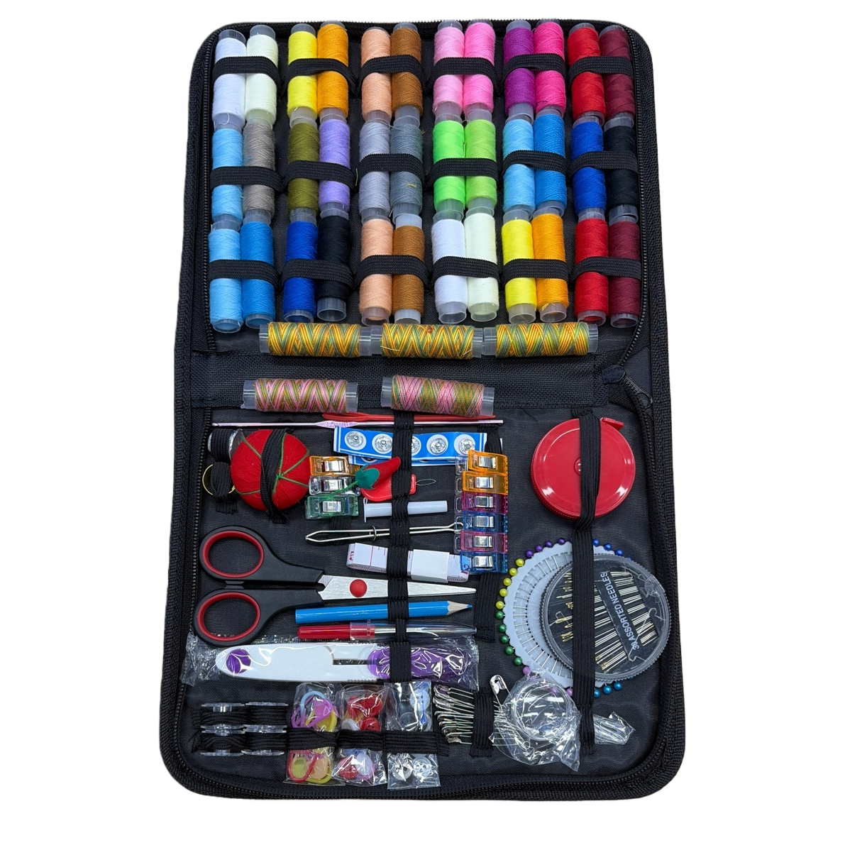 The sewing tool set includes scissors, thimbles, thread removers, rulers, and needle and thread storage boxes Item Picture