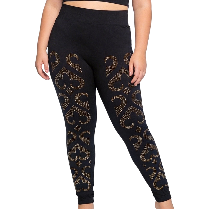 Black gold-patterned high-waisted tight pants, quick-drying and breathable women's fitness yoga sport pants Item Picture
