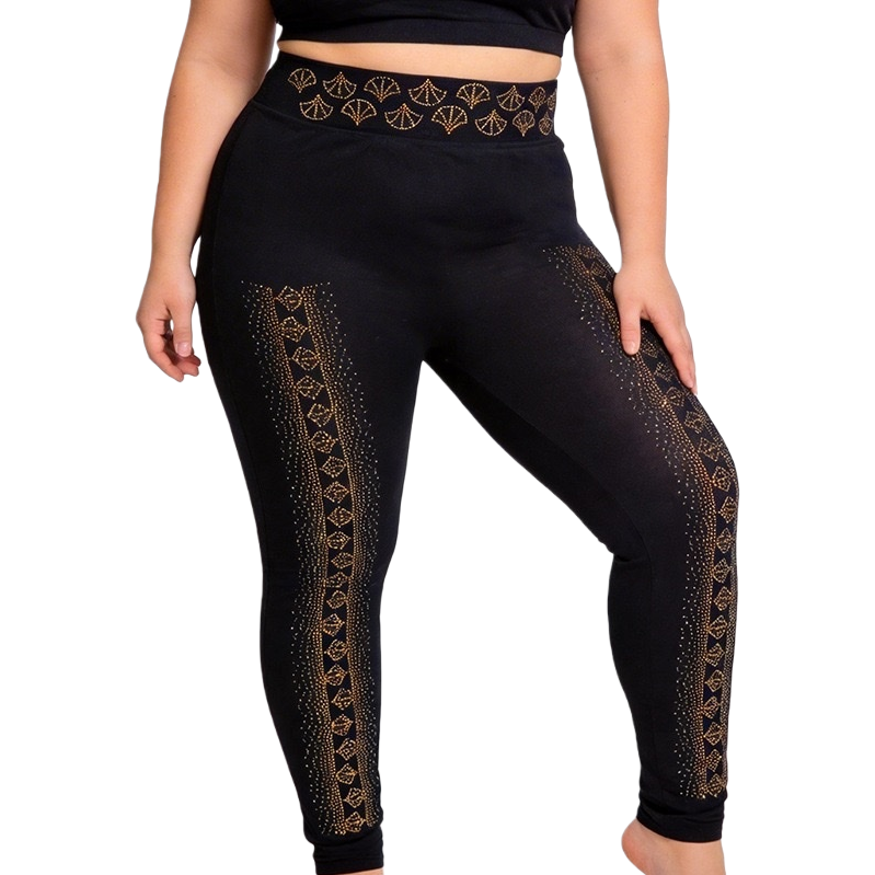 Black and gold patterned tight pants, high-elasticity slimming and form-fitting women's pants Item Picture