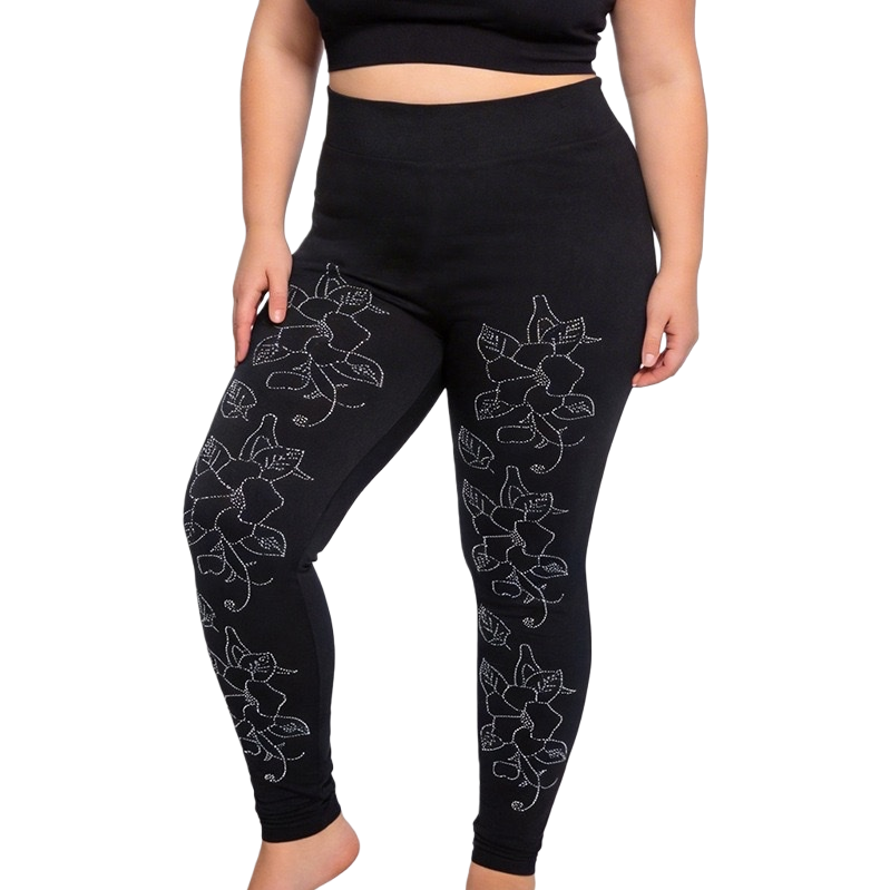 Black floral pattern skinny pants, high-elasticity, slimming and form-fitting women's autumn and winter leggings Item Picture