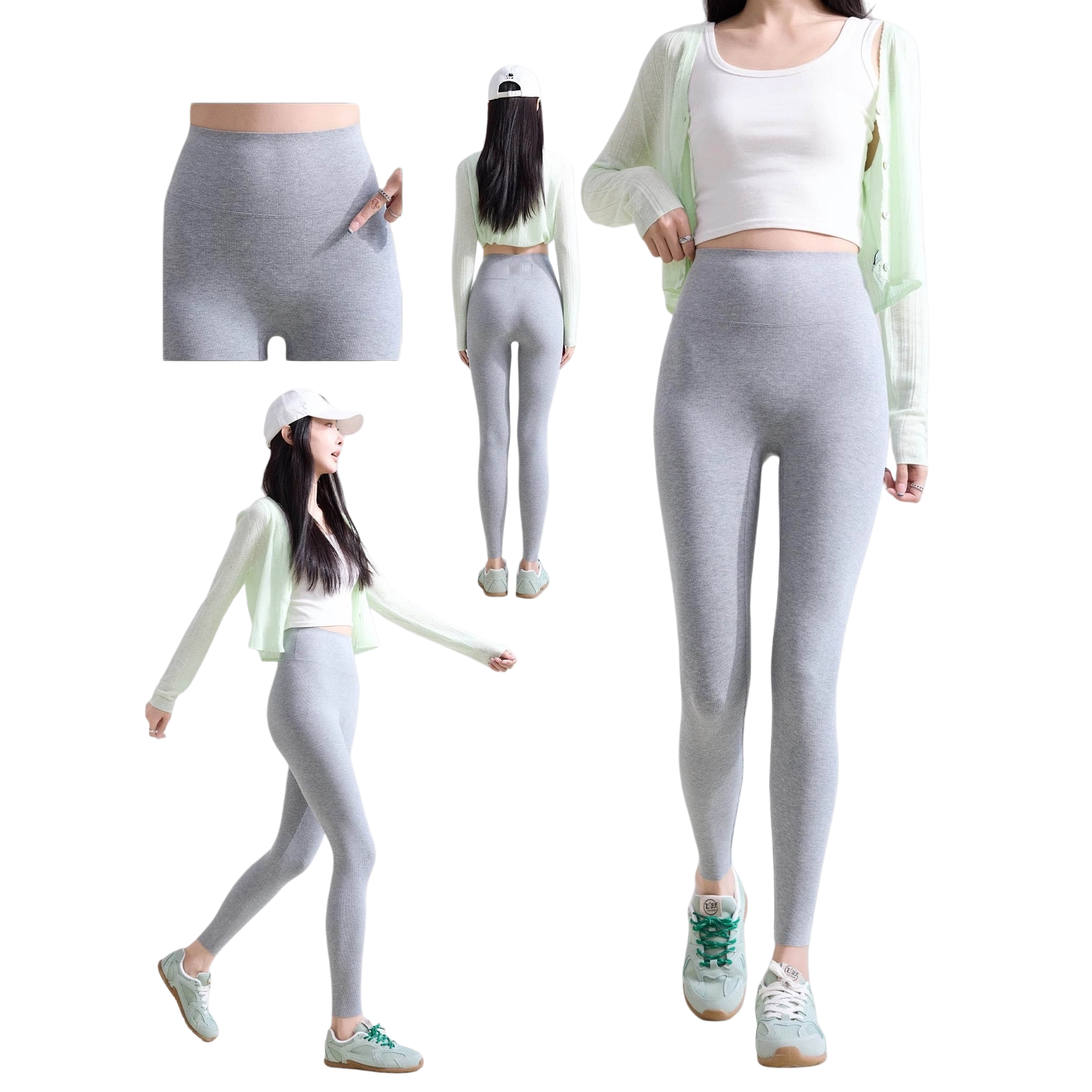 Grey tight pants for women, made of high-elasticity cotton and ammonia blend, can make legs look longer and are suitable for daily wear Item Picture