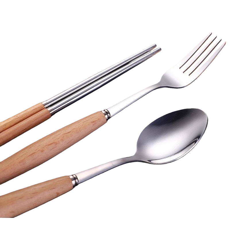 Stainless steel tableware set: Chopsticks, forks, spoons, three-piece set for home use, portability and travel Item Picture